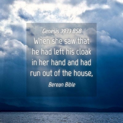 Picture 04 - Genesis 39:13 BSB - When she saw that he had left his cloak in her - Bible Verse Picture