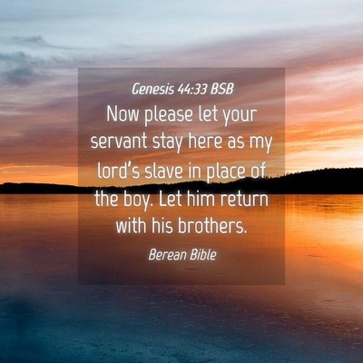 Picture 04 - Genesis 44:33 BSB - Now please let your servant stay here as my - Bible Verse Picture