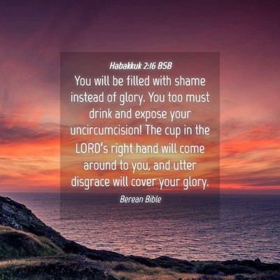 Picture 04 - Habakkuk 2:16 BSB - You will be filled with shame instead of glory. - Bible Verse Picture
