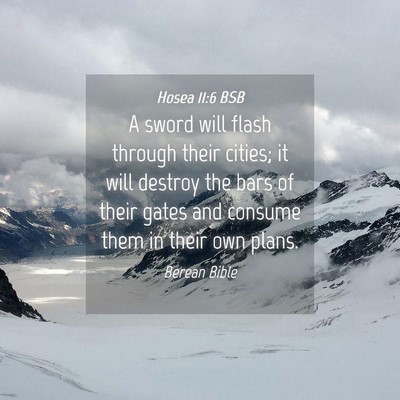 Picture 04 - Hosea 11:6 BSB - A sword will flash through their cities; it will - Bible Verse Picture