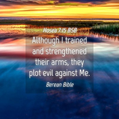 Picture 04 - Hosea 7:15 BSB - Although I trained and strengthened their arms, - Bible Verse Picture