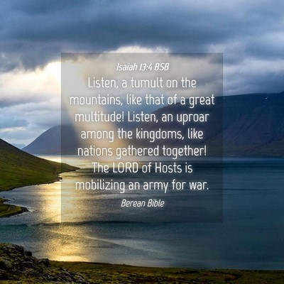 Picture 04 - Isaiah 13:4 BSB - Listen, a tumult on the mountains, like that of a - Bible Verse Picture