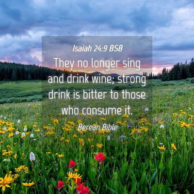 Picture 04 - Isaiah 24:9 BSB - They no longer sing and drink wine; strong drink - Bible Verse Picture