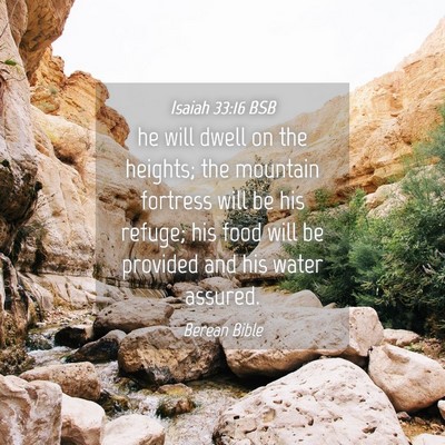 Picture 04 - Isaiah 33:16 BSB - he will dwell on the heights; the mountain - Bible Verse Picture