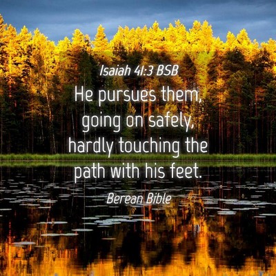 Picture 04 - Isaiah 41:3 BSB - He pursues them, going on safely, hardly touching - Bible Verse Picture