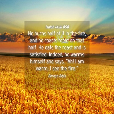 Picture 04 - Isaiah 44:16 BSB - He burns half of it in the fire, and he roasts - Bible Verse Picture