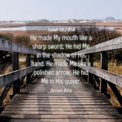 Picture 04 - Isaiah 49:2 BSB - He made My mouth like a sharp sword; He hid Me in - Bible Verse Picture