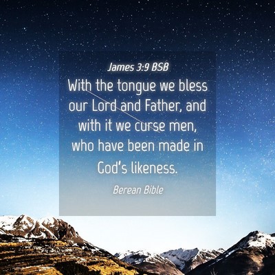 Picture 04 - James 3:9 BSB - With the tongue we bless our Lord and Father, and - Bible Verse Picture