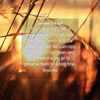 Picture 04 - Jeremiah 32:14 BSB - “This is what the LORD of Hosts, the God of - Bible Verse Picture