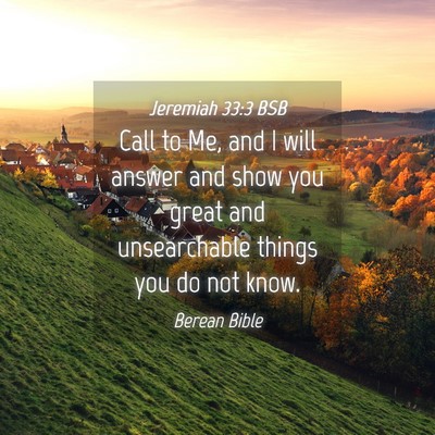 Picture 04 - Jeremiah 33:3 BSB - Call to Me, and I will answer and show you great - Bible Verse Picture