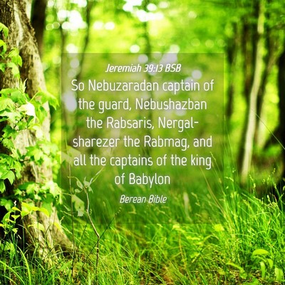 Picture 04 - Jeremiah 39:13 BSB - So Nebuzaradan captain of the guard, Nebushazban - Bible Verse Picture