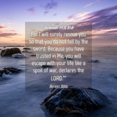 Picture 04 - Jeremiah 39:18 BSB - For I will surely rescue you so that you do not - Bible Verse Picture