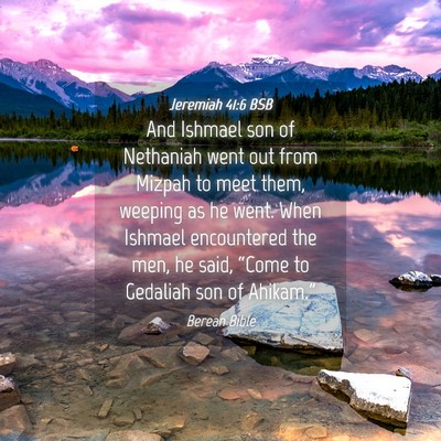 Picture 04 - Jeremiah 41:6 BSB - And Ishmael son of Nethaniah went out from Mizpah - Bible Verse Picture