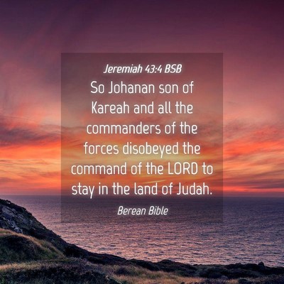 Picture 04 - Jeremiah 43:4 BSB - So Johanan son of Kareah and all the commanders - Bible Verse Picture