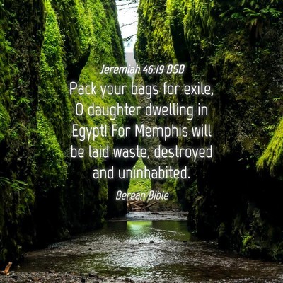 Picture 04 - Jeremiah 46:19 BSB - Pack your bags for exile, O daughter dwelling in - Bible Verse Picture