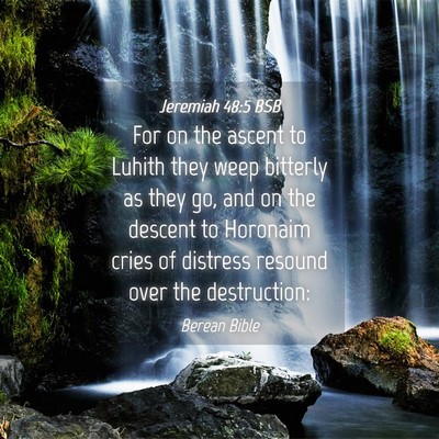 Picture 04 - Jeremiah 48:5 BSB - For on the ascent to Luhith they weep bitterly as - Bible Verse Picture