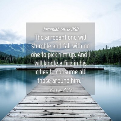 Picture 04 - Jeremiah 50:32 BSB - The arrogant one will stumble and fall with no - Bible Verse Picture