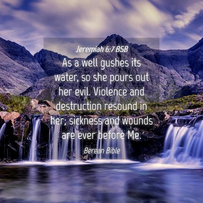 Picture 04 - Jeremiah 6:7 BSB - As a well gushes its water, so she pours out her - Bible Verse Picture