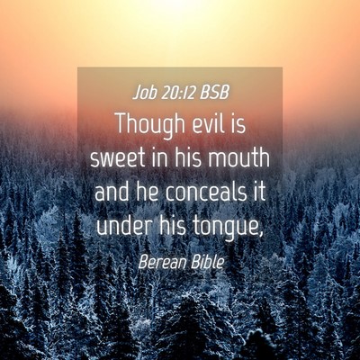 Picture 04 - Job 20:12 BSB - Though evil is sweet in his mouth and he conceals - Bible Verse Picture