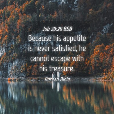 Picture 04 - Job 20:20 BSB - Because his appetite is never satisfied, he - Bible Verse Picture