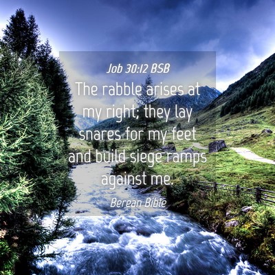 Picture 04 - Job 30:12 BSB - The rabble arises at my right; they lay snares - Bible Verse Picture