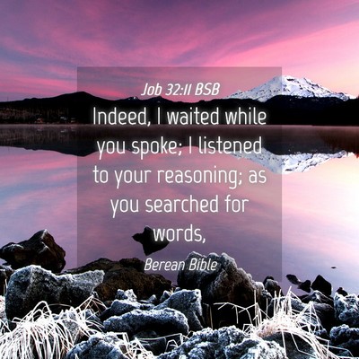Picture 04 - Job 32:11 BSB - Indeed, I waited while you spoke; I listened to - Bible Verse Picture