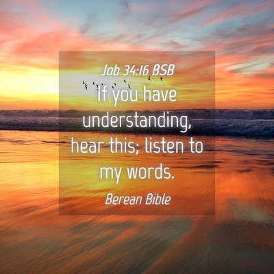 Picture 04 - Job 34:16 BSB - If you have understanding, hear this; listen to - Bible Verse Picture
