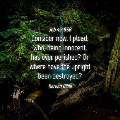 Picture 04 - Job 4:7 BSB - Consider now, I plead: Who, being innocent, has - Bible Verse Picture