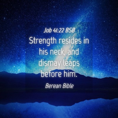 Picture 04 - Job 41:22 BSB - Strength resides in his neck, and dismay leaps - Bible Verse Picture
