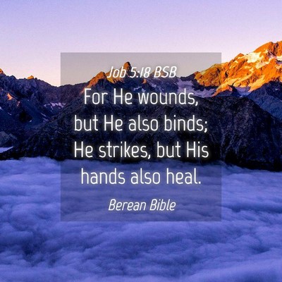 Picture 04 - Job 5:18 BSB - For He wounds, but He also binds; He strikes, but - Bible Verse Picture