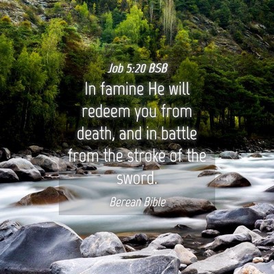 Picture 04 - Job 5:20 BSB - In famine He will redeem you from death, and in - Bible Verse Picture