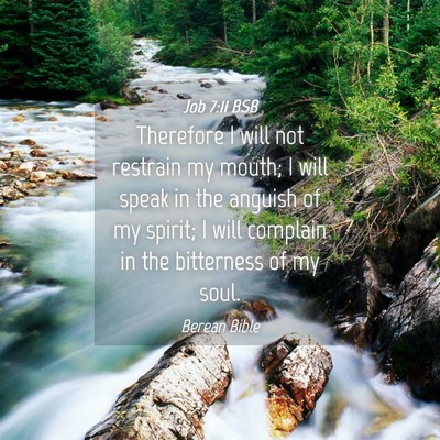Picture 04 - Job 7:11 BSB - Therefore I will not restrain my mouth; I will - Bible Verse Picture