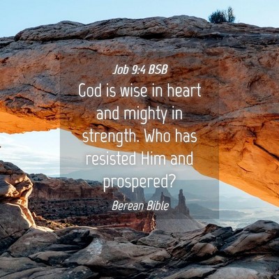 Picture 04 - Job 9:4 BSB - God is wise in heart and mighty in strength. Who - Bible Verse Picture