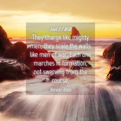 Picture 04 - Joel 2:7 BSB - They charge like mighty men; they scale the walls - Bible Verse Picture