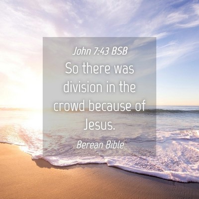 Picture 04 - John 7:43 BSB - So there was division in the crowd because of - Bible Verse Picture
