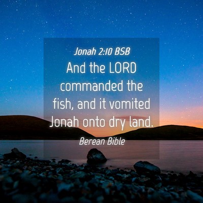 Picture 04 - Jonah 2:10 BSB - And the LORD commanded the fish, and it vomited - Bible Verse Picture