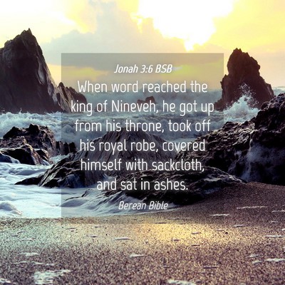 Picture 04 - Jonah 3:6 BSB - When word reached the king of Nineveh, he got up - Bible Verse Picture