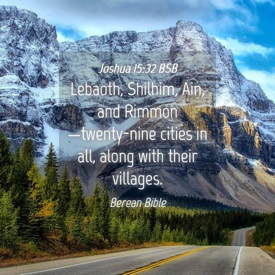 Picture 04 - Joshua 15:32 BSB - Lebaoth, Shilhim, Ain, and Rimmon—twenty-nine - Bible Verse Picture