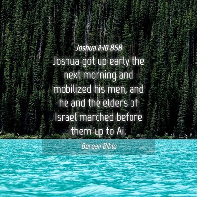 Picture 04 - Joshua 8:10 BSB - Joshua got up early the next morning and - Bible Verse Picture