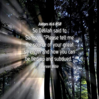 Picture 04 - Judges 16:6 BSB - So Delilah said to Samson, “Please tell me the - Bible Verse Picture