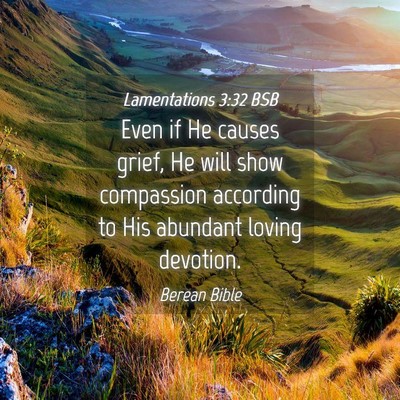 Picture 04 - Lamentations 3:32 BSB - Even if He causes grief, He will show compassion - Bible Verse Picture