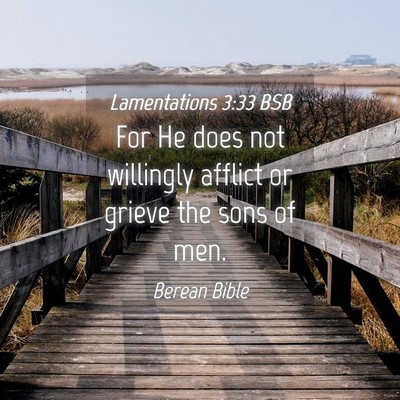 Picture 04 - Lamentations 3:33 BSB - For He does not willingly afflict or grieve the - Bible Verse Picture