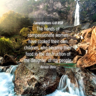 Picture 04 - Lamentations 4:10 BSB - The hands of compassionate women have cooked - Bible Verse Picture