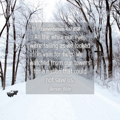 Picture 04 - Lamentations 4:17 BSB - All the while our eyes were failing as we looked - Bible Verse Picture