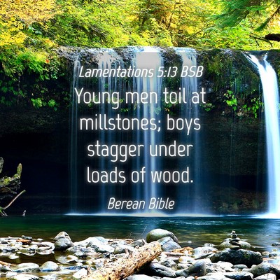 Picture 04 - Lamentations 5:13 BSB - Young men toil at millstones; boys stagger under - Bible Verse Picture