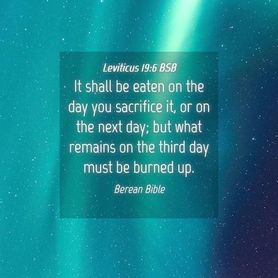 Picture 04 - Leviticus 19:6 BSB - It shall be eaten on the day you sacrifice it, or - Bible Verse Picture