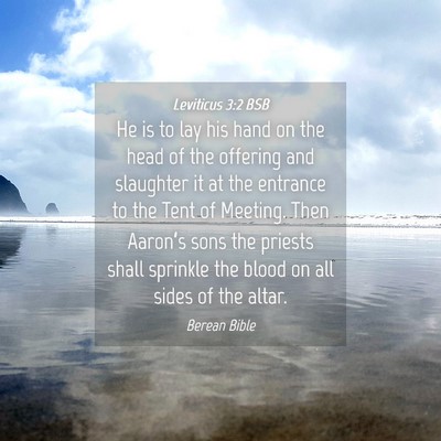 Picture 04 - Leviticus 3:2 BSB - He is to lay his hand on the head of the offering - Bible Verse Picture