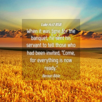 Picture 04 - Luke 14:17 BSB - When it was time for the banquet, he sent his - Bible Verse Picture