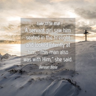 Picture 04 - Luke 22:56 BSB - A servant girl saw him seated in the firelight - Bible Verse Picture