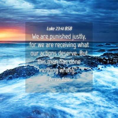 Picture 04 - Luke 23:41 BSB - We are punished justly, for we are receiving what - Bible Verse Picture
